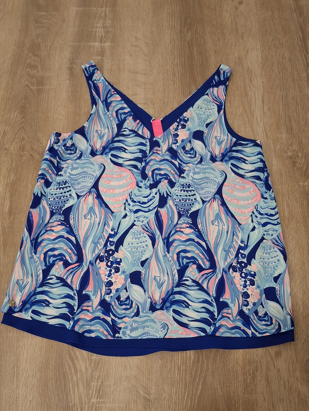 Lilly Pulitzer V-Neck Tank Top Women's Small Blue Pink Floral Shell Print